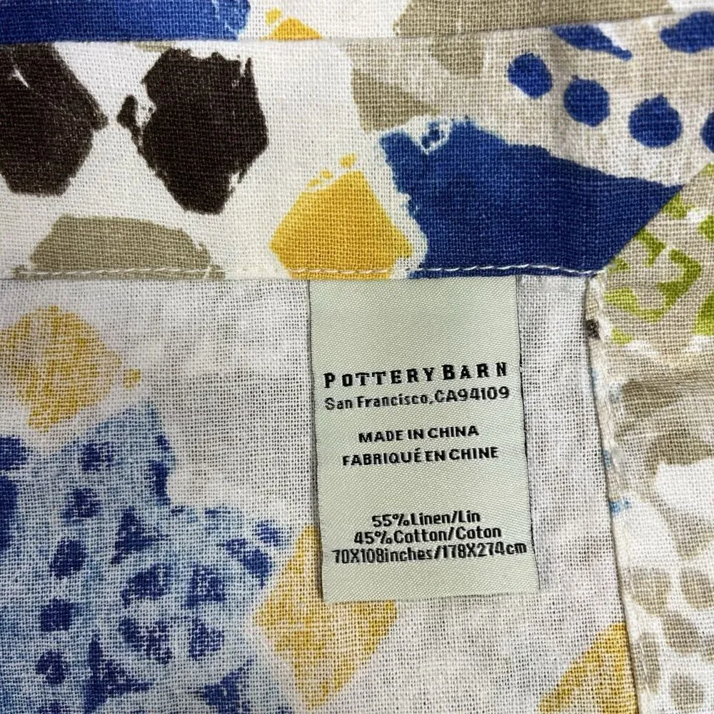 POTTERY BARN XL Rectangle Linen Floral Tropical Tablecloth 70